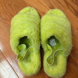 UGG Vibrant Lime Fluffy Slippers
